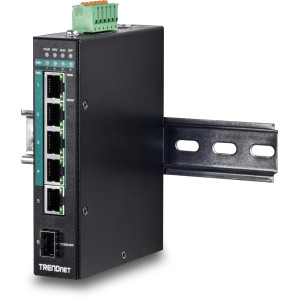 TRENDnet TI-PG541i 6-Port Gigabit Ethernet Switch, 4 Gigabit PoE+, 1 Gigabit, & 1 SFP slot, 12 Gbps switching capacity, DIN-rail mount